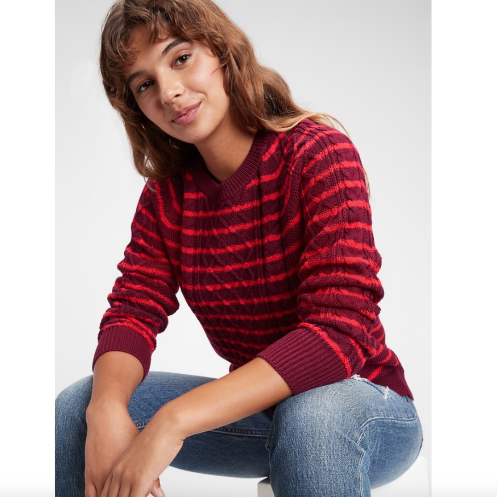GAP Red Striped Crew Neck Sweater